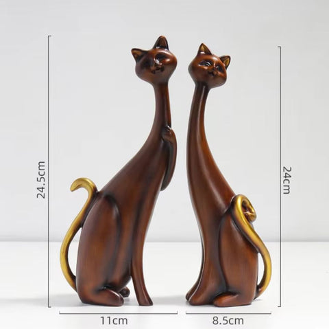 Hölzerne Paar-Katzenstatue 24 cm