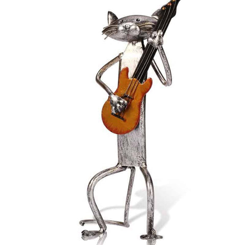 Metallkatzenstatue Musiker Gitarre 30 cm