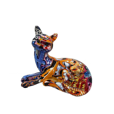 Liegende Katzenstatue aus Graffiti-Harz, 14 cm