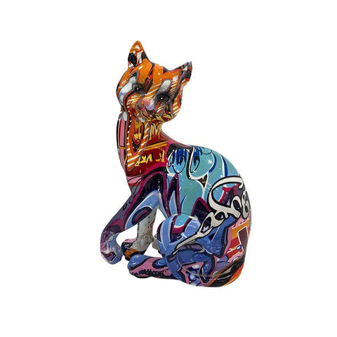Sitzende Katzenstatue aus Graffitiharz, 16 cm