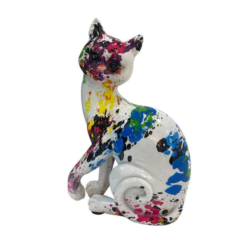 Sitzende Katzenstatue aus mehrfarbigem Harz, 16 cm