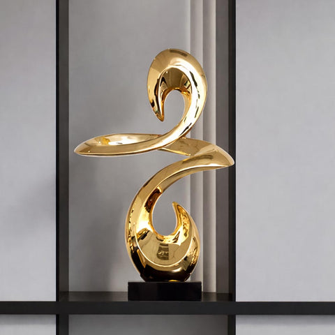 Abstrakte Statue aus Goldharz – Dekorative Skulptur 49 cm