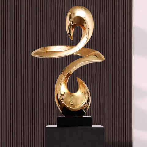 Abstrakte Statue aus Goldharz – Dekorative Skulptur 49 cm