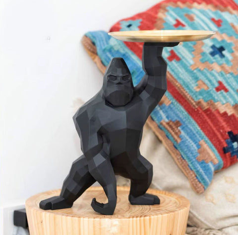 Statue Gorilla schwarz mit Tablett 33 cm
