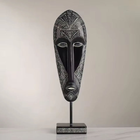 Statue Afrikanische Maske schwarz und weiß 41 cm