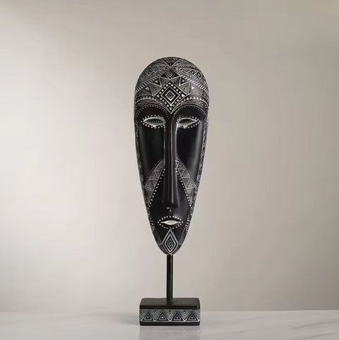 Statue Afrikanische Maske schwarz und weiß 41 cm