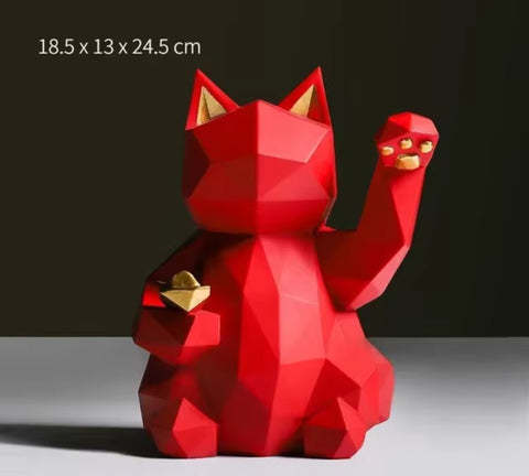 Rote Origami-Katzenstatue 24 cm