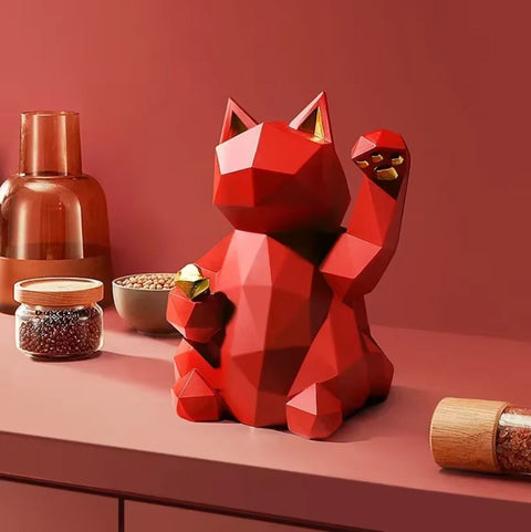 Rote Origami-Katzenstatue 24 cm