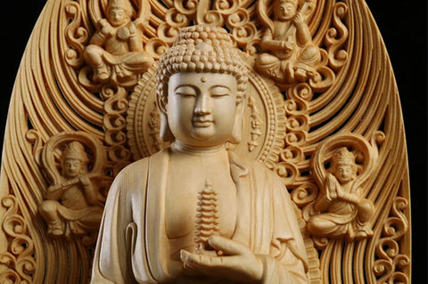 Buddha-Statue aus Holz, 43 cm