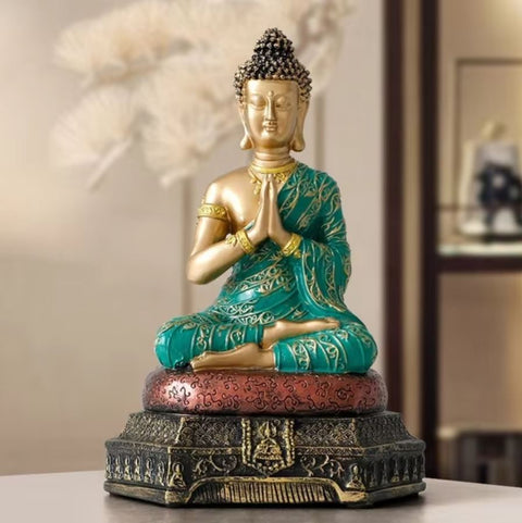 Amitabha Buddha Statue grün / gold 23 cm