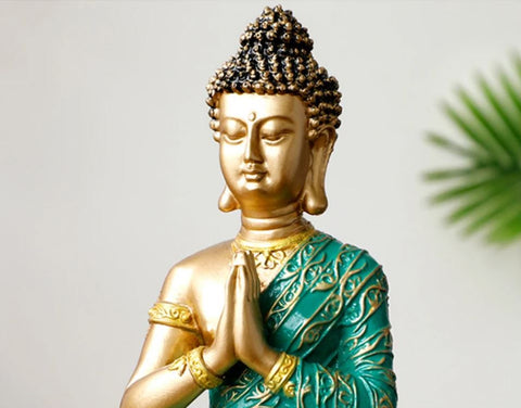 Amitabha Buddha Statue grün / gold 23 cm