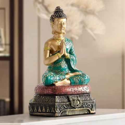 Amitabha Buddha Statue grün / gold 23 cm
