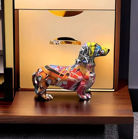 Graffiti-Dackel-Hundestatue 13 cm