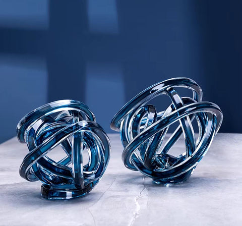 Glasskulptur Spule gedrehte blau 16cm