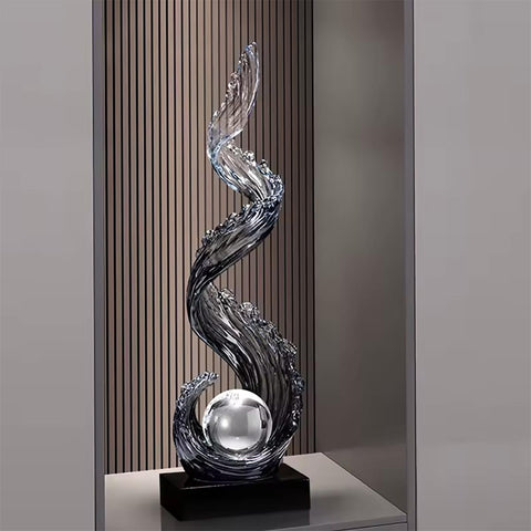 Graue abstrakte Designstatue – Welle mit Perle – 70 cm