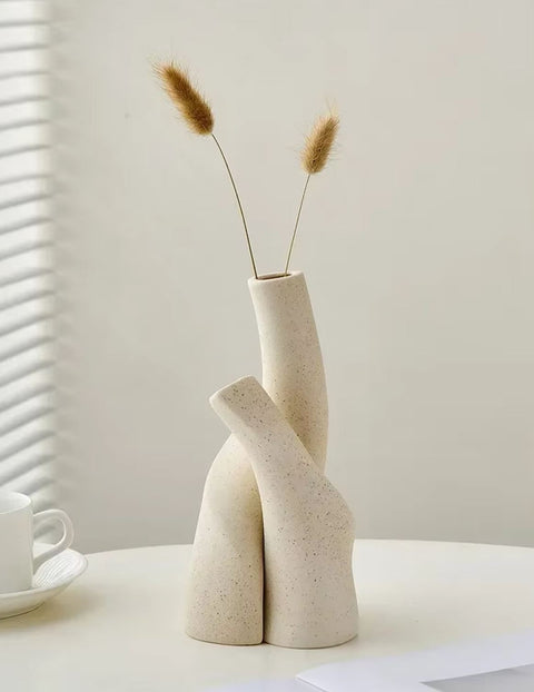 Nordische Vase beige aus Keramik 20 cm