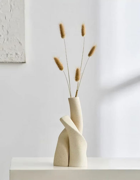 Nordische Vase beige aus Keramik 20 cm