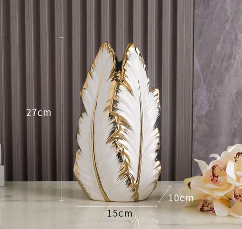 Vase Weiße und goldene Blätter aus Keramik 27 cm