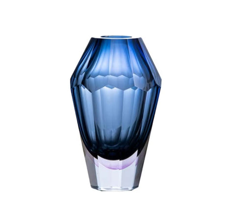 Blaue Vase in Diamantform, aus Glas 19 cm