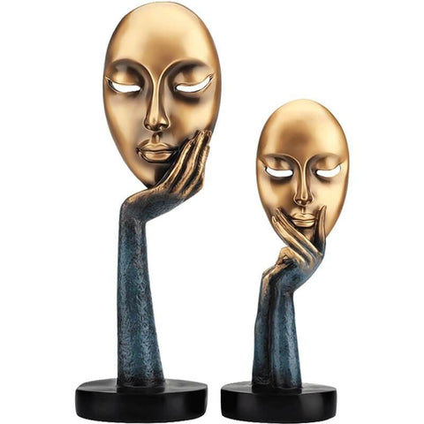 Nachdenkliche Frauenstatue<br> Goldenes Gesicht 28 / 37 cm