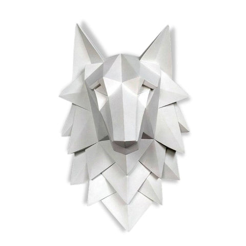 Designer-Wandskulptur<br> Origami-Wolfskopf